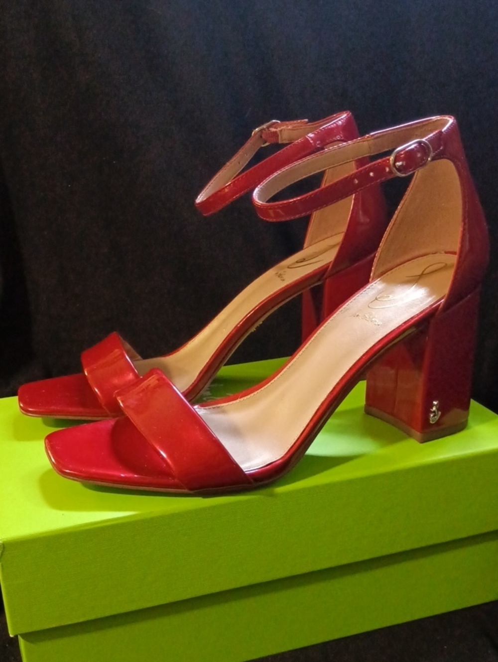 Sam Edelman DANIELLA Passion Red Block Heels w/Ankle Strap Women Sz 9M Like New